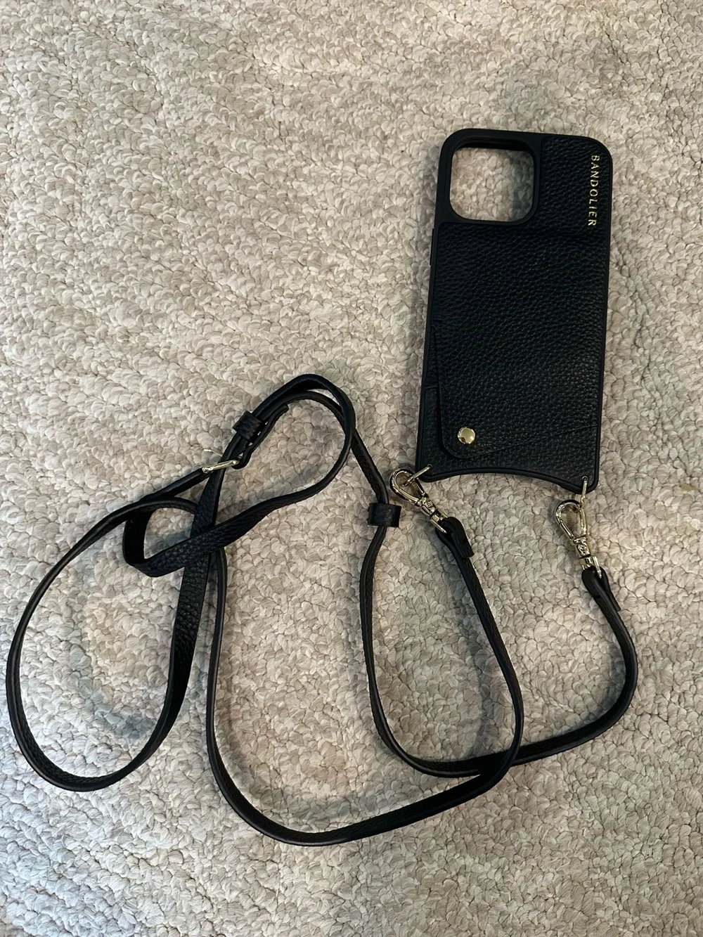 Bandolier black leather iPhone 14 Pro Max phone case crossbody